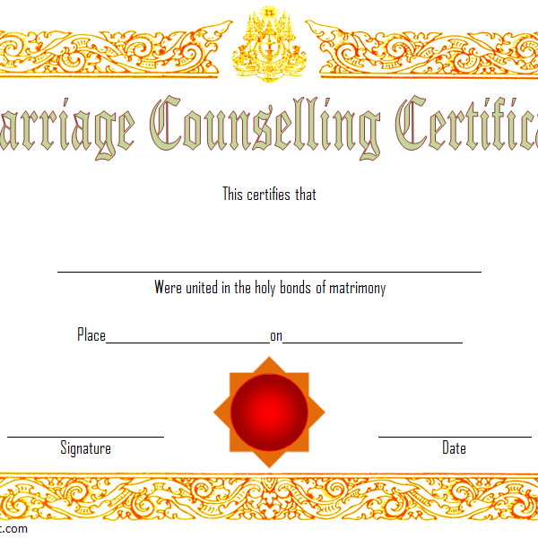 Premarital Counseling Certificate Of Completion Template