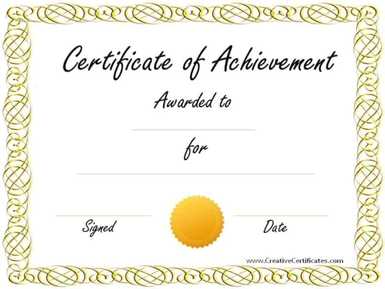 Blank Certificate Of Achievement Template (5) - TEMPLATES EXAMPLE ...