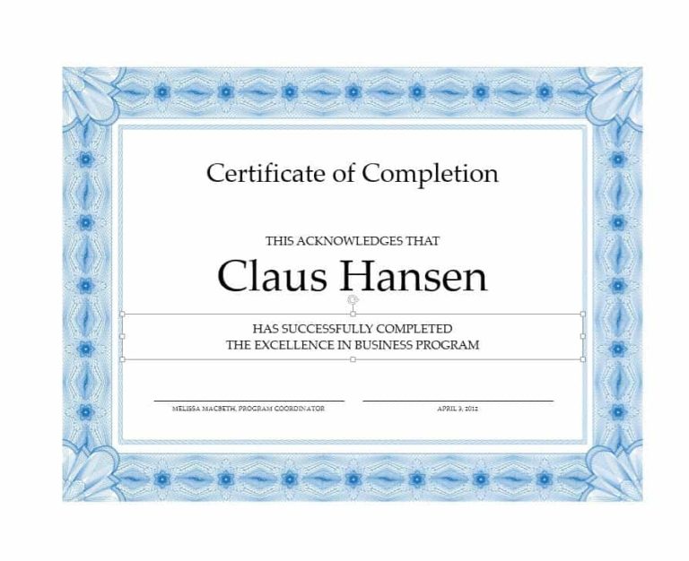 Certificate Of Completion Free Template Word (1) - TEMPLATES EXAMPLE ...