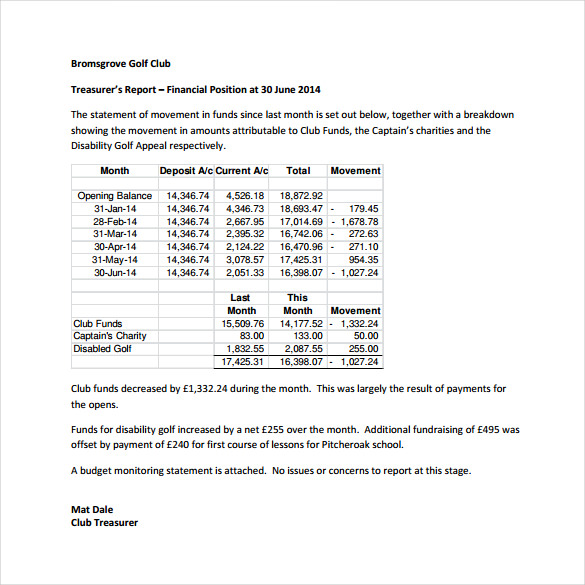 Non Profit Treasurer Report Template TEMPLATES EXAMPLE TEMPLATES 