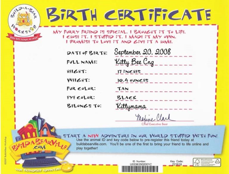 Build A Bear Birth Certificate Template (3) TEMPLATES EXAMPLE