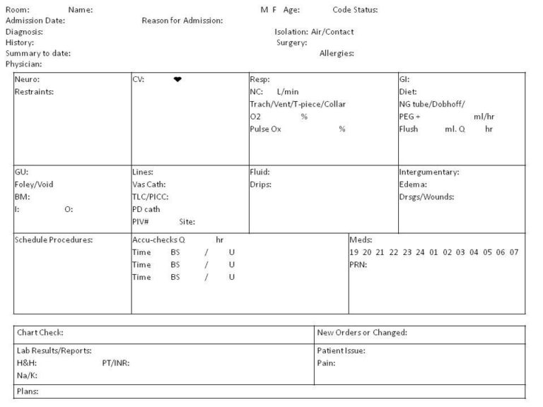 Charge Nurse Report Sheet Template (6) - TEMPLATES EXAMPLE | TEMPLATES ...