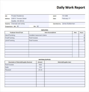 Daily Work Report Template (2) - TEMPLATES EXAMPLE | TEMPLATES EXAMPLE