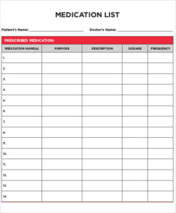 Blank Medication List Templates (8) - TEMPLATES EXAMPLE | TEMPLATES EXAMPLE