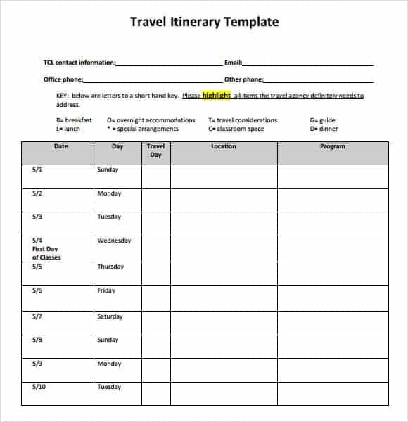 Blank Trip Itinerary Template (6) - TEMPLATES EXAMPLE | TEMPLATES EXAMPLE