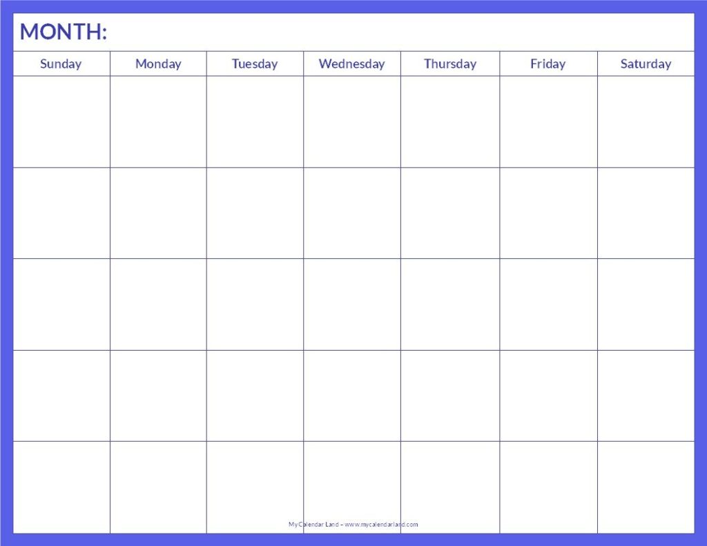 Full Page Blank Calendar Template (1) - TEMPLATES EXAMPLE | TEMPLATES ...