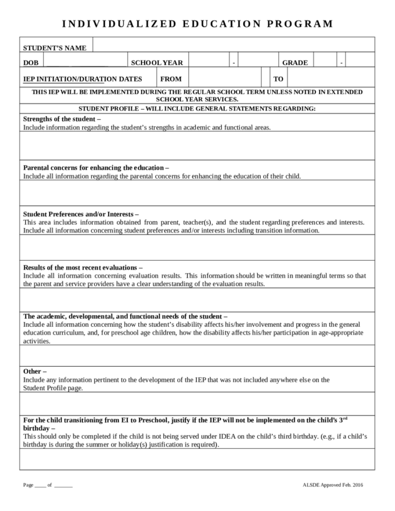 Blank Iep Template (8) - TEMPLATES EXAMPLE | TEMPLATES EXAMPLE