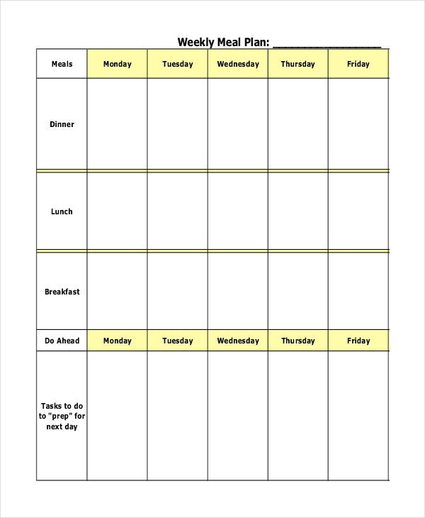 Blank Meal Plan Template (4) - TEMPLATES EXAMPLE | TEMPLATES EXAMPLE