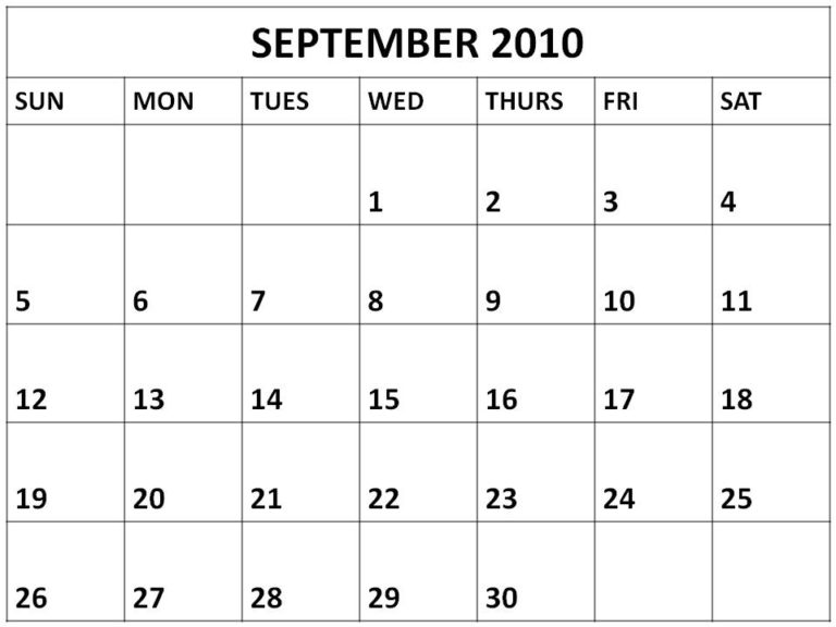 Blank One Month Calendar Template (6) TEMPLATES EXAMPLE TEMPLATES