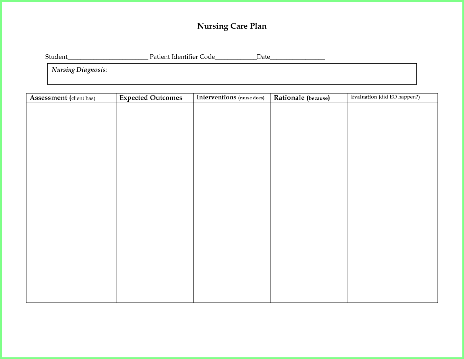 Nursing Care Plan Templates Blank TEMPLATES EXAMPLE TEMPLATES EXAMPLE