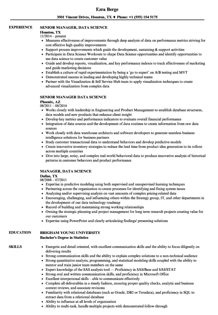 Senior Manager Data Science Job Description