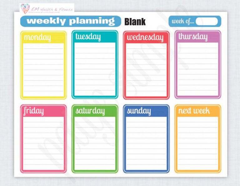 Blank Workout Schedule Template (1) - TEMPLATES EXAMPLE | TEMPLATES EXAMPLE