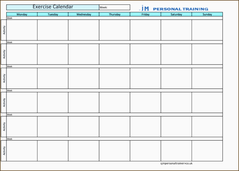 Blank Workout Schedule Template (3) - TEMPLATES EXAMPLE | TEMPLATES EXAMPLE