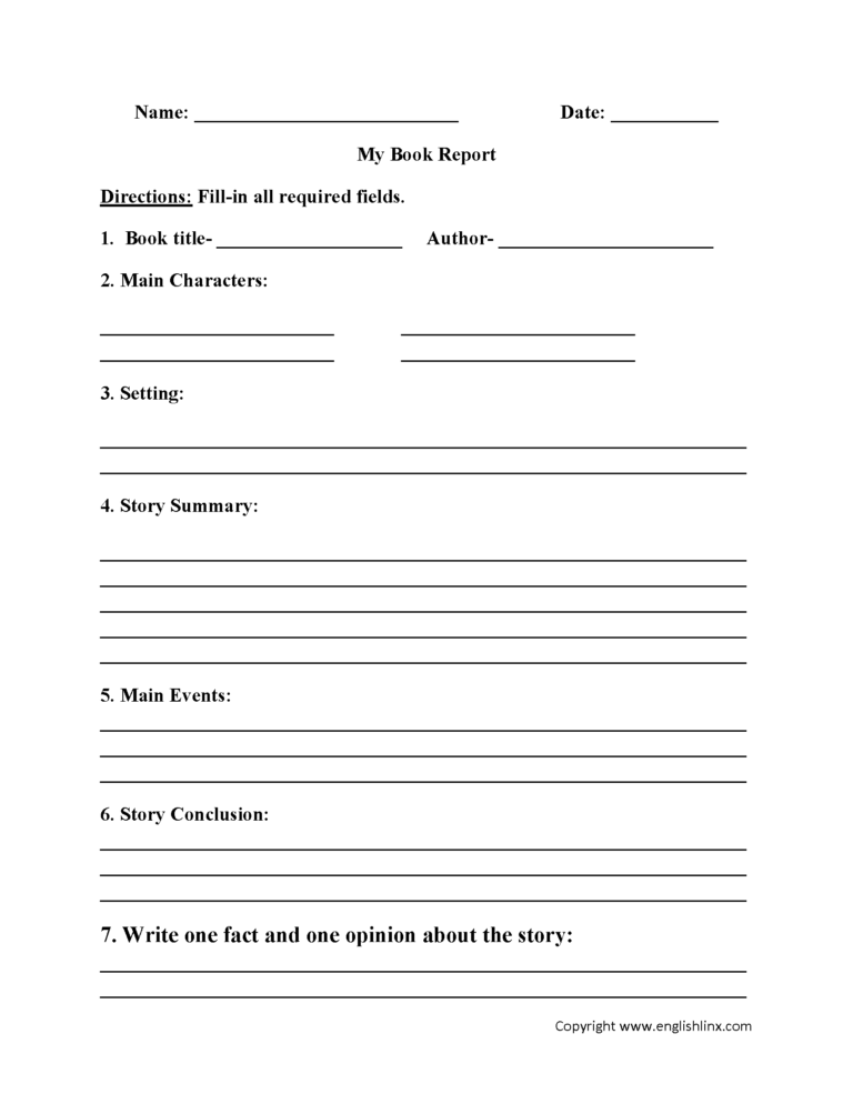 book report template 9th grade