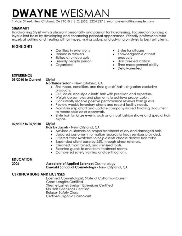 Resume Templates Hair Stylist (7) - TEMPLATES EXAMPLE | TEMPLATES EXAMPLE