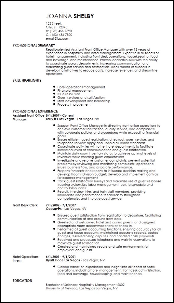 Resume Templates Hospitality (4) - TEMPLATES EXAMPLE | TEMPLATES EXAMPLE