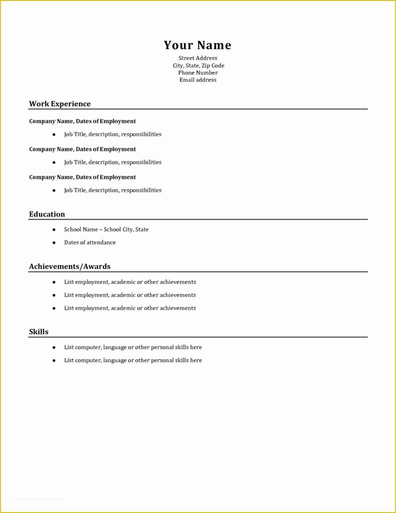 Free Simple Resume Templates Of Sample Basic Resume - TEMPLATES EXAMPLE ...