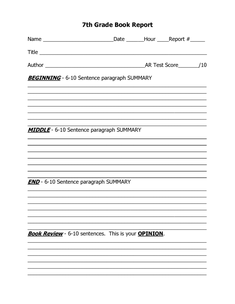 book review template 7th grade