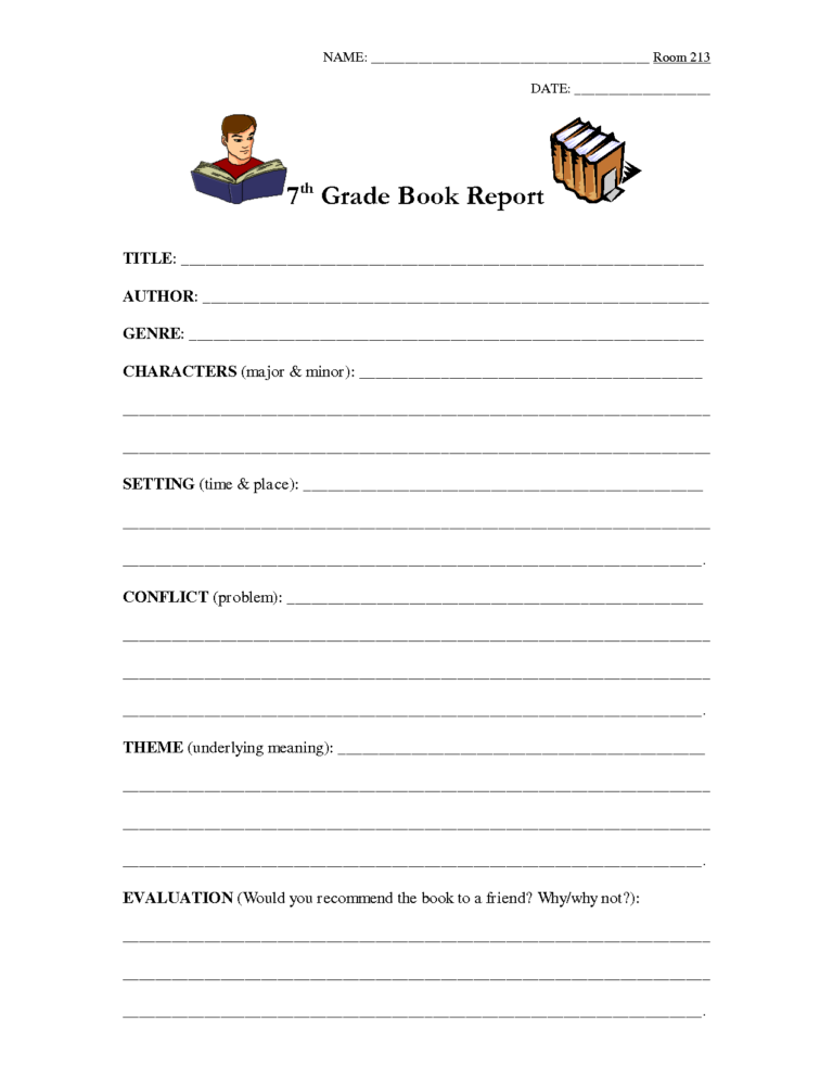 Book Report Template For 7th Graders 8 TEMPLATES EXAMPLE 