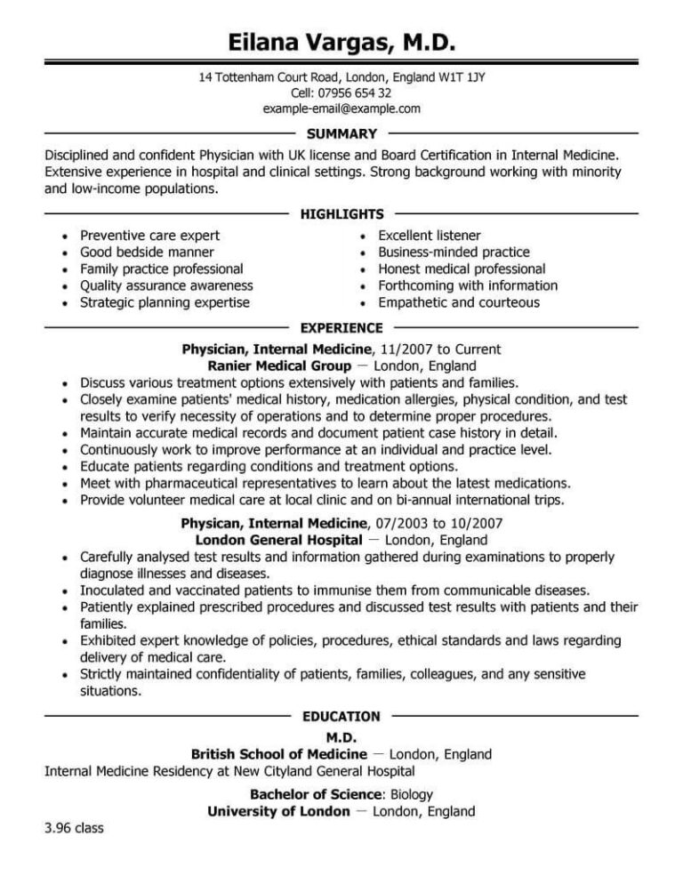 Resume Templates Medical (2) - TEMPLATES EXAMPLE | TEMPLATES EXAMPLE