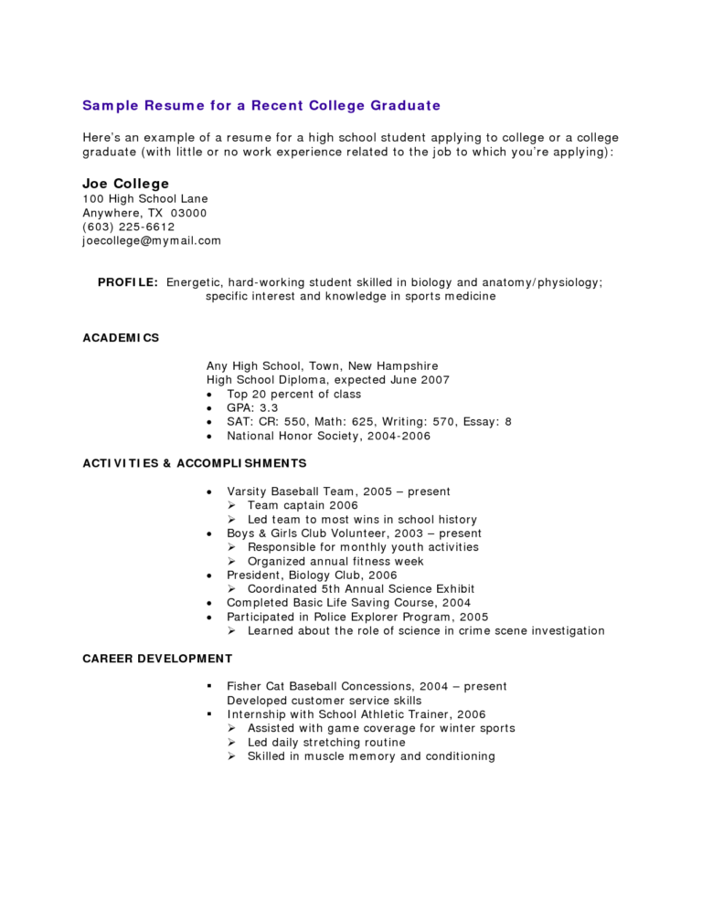 resume template no experience high school